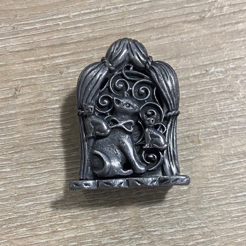 Vintage Torino Pewter Cat Jewelry Necklace Brooch Earrings Trinket Box Set